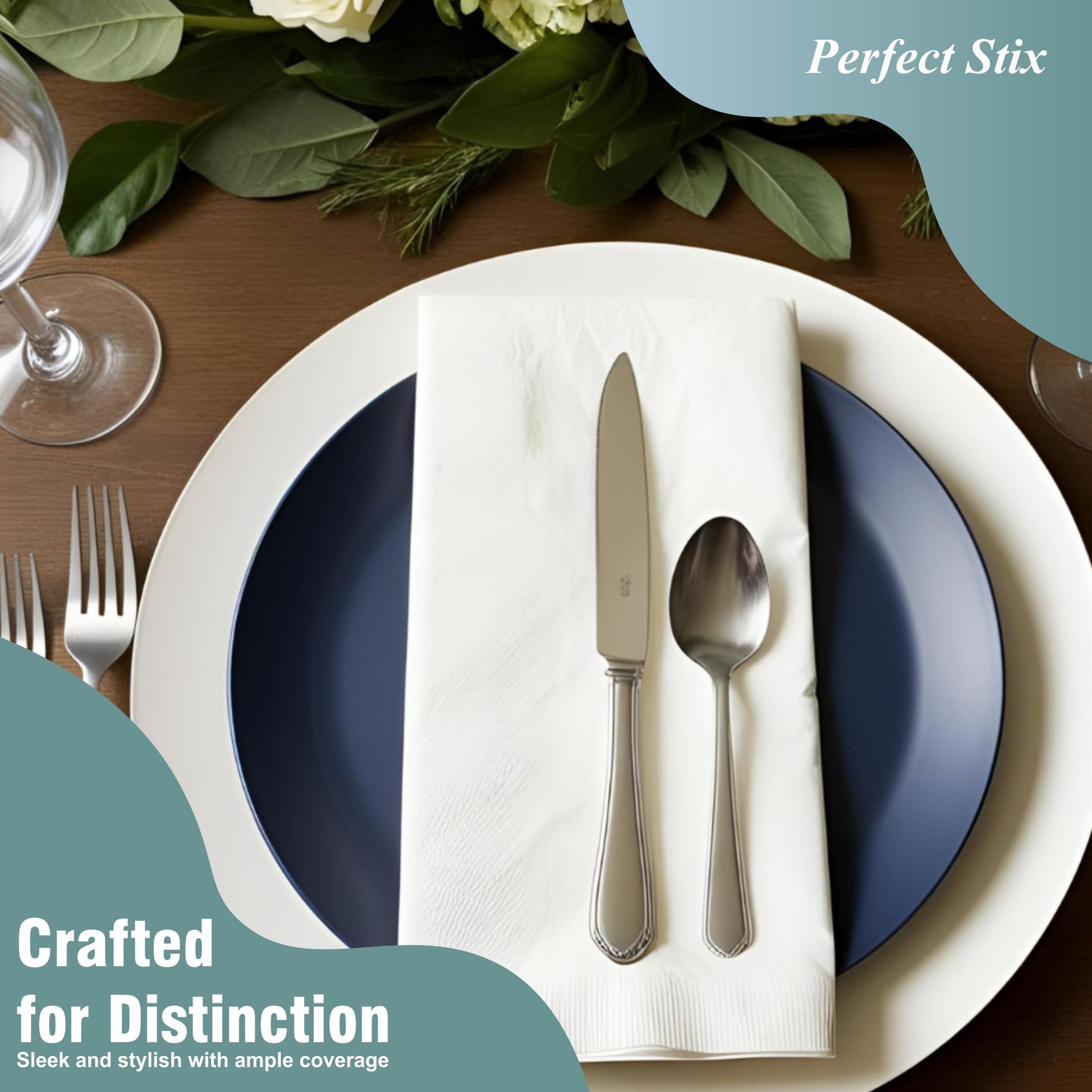 Perfect Stix White Dinner Napkin-300 2-Ply White Dinner Napkins, 0.1" Height, 17" width, 15" Length (Pack of 300) Perfect Stix