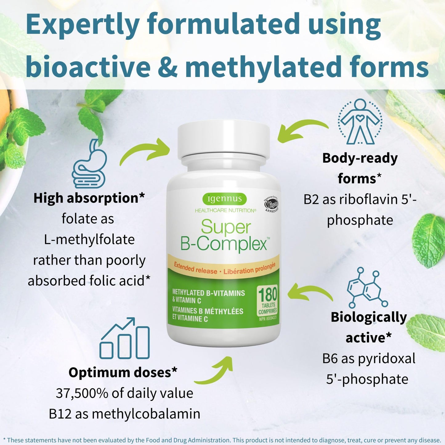 Igennus Super B-Complex - High Strength Methylated B Vitamins, Clean Label