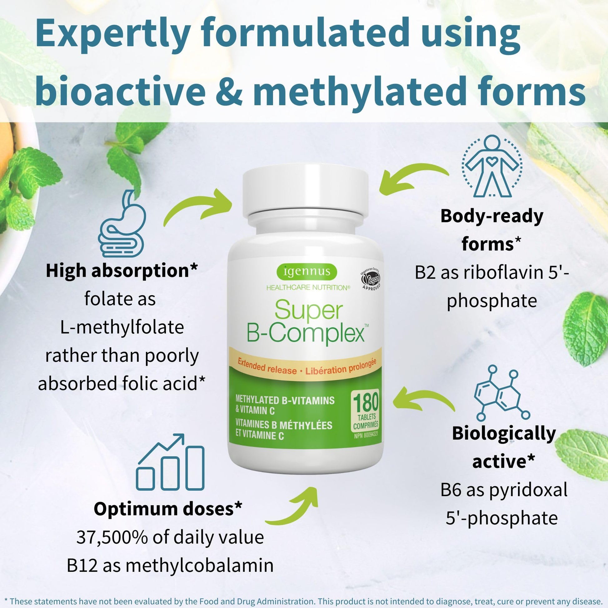 Igennus Super B-Complex - High Strength Methylated B Vitamins, Clean Label