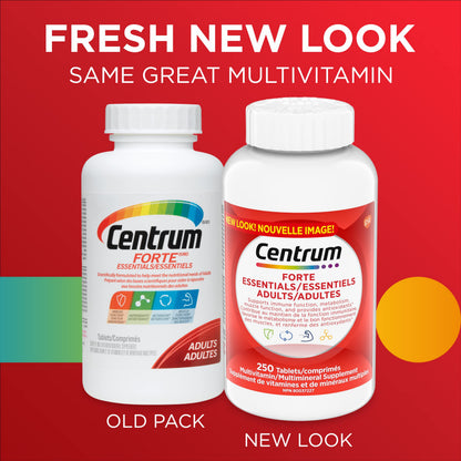 Centrum Adult Forte Essentials Mulitvitamins/Minerals Supplement for Men & Women, 250 Tablets (Packaging May Vary) Centrum