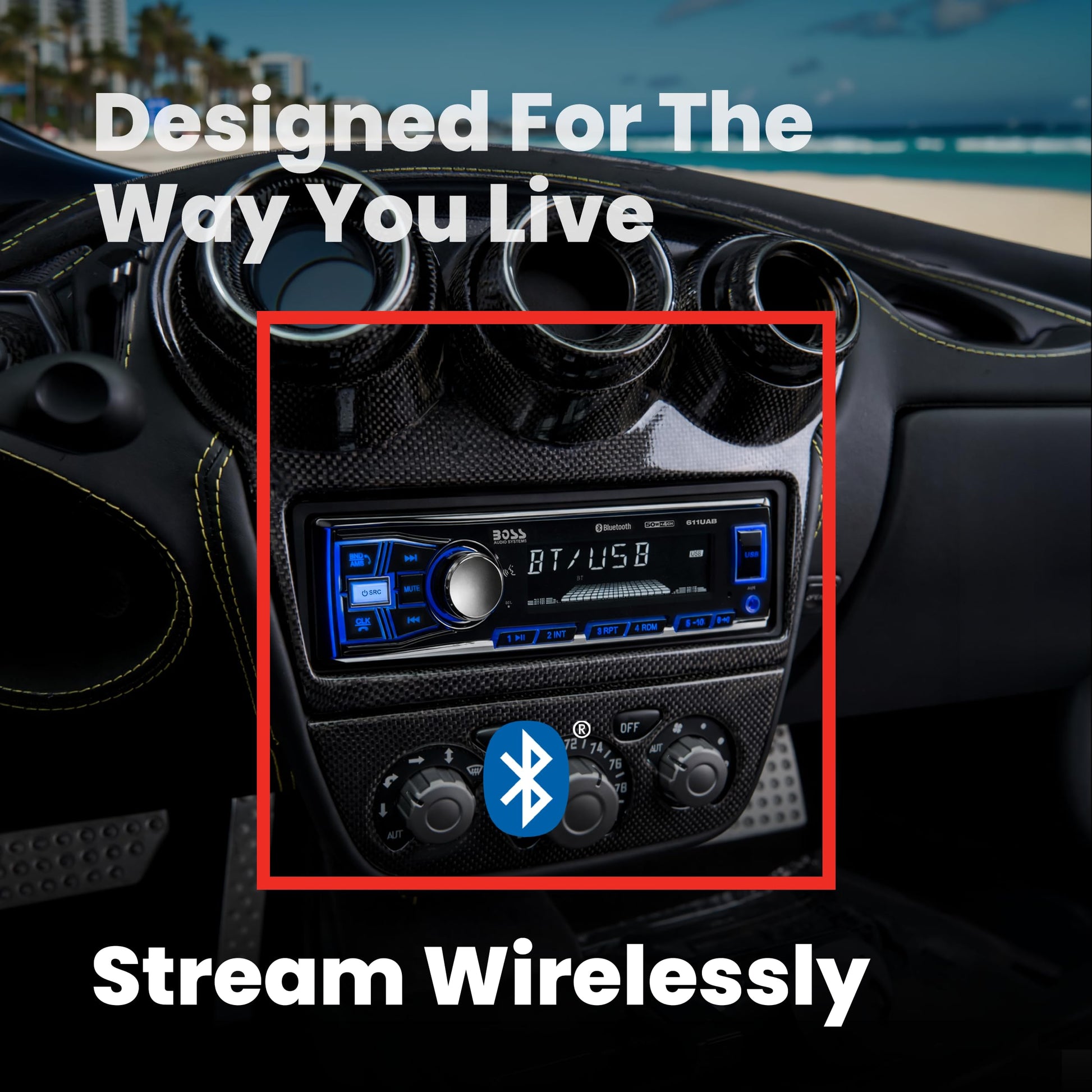 BOSS Audio Systems 611UAB Car Stereo - Single Din, Bluetooth, No CD DVD Player, AM/FM Radio Receiver, Aux Input, USB - Available at All In One Marketplace Canada
