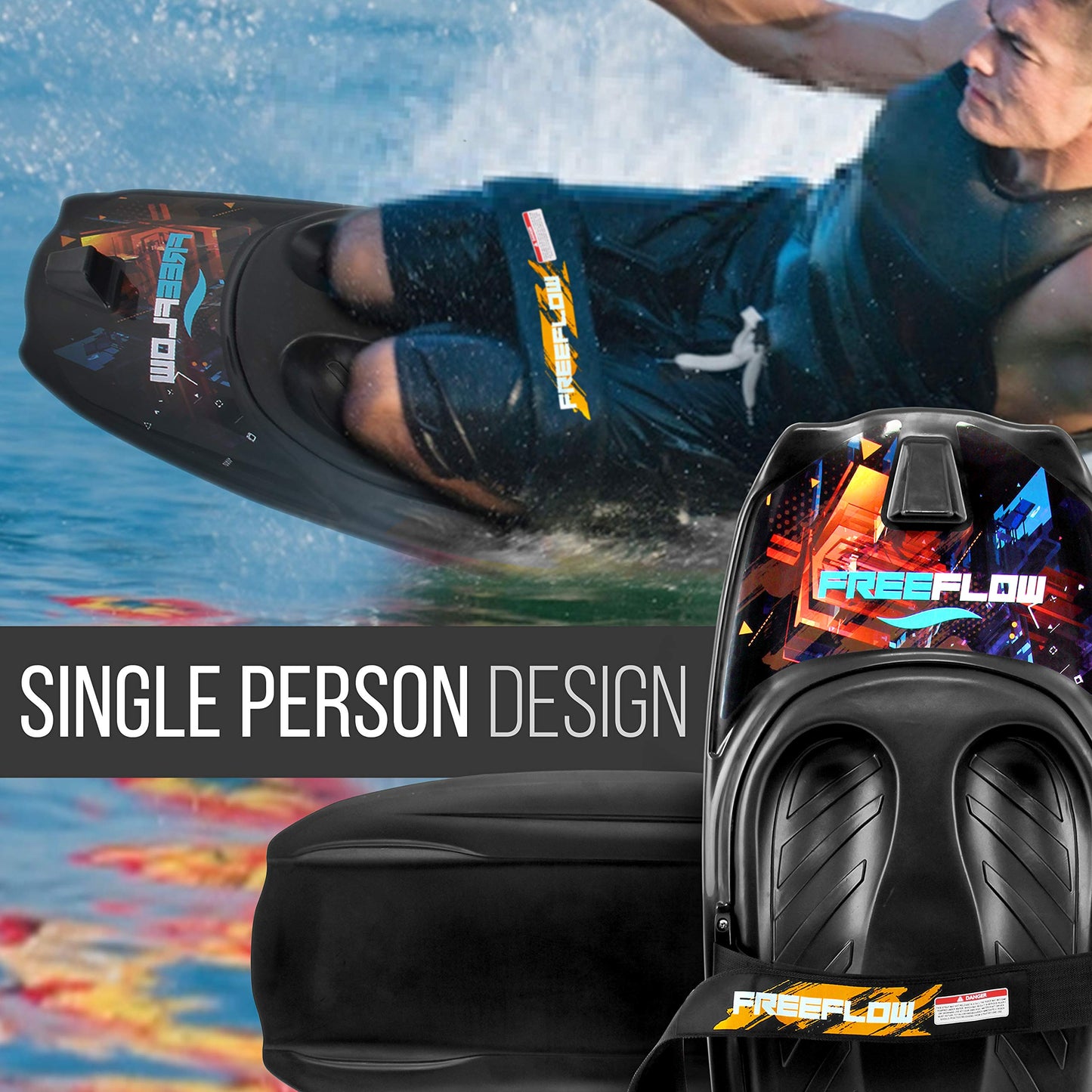 Water Sport Kneeboard with Hook for Kids & Adults, Kneeboard with Strap for Boating, Waterboarding, Kneeling Boogie Boarding, Knee Surfing, (SLKB20), Black/red SereneLife
