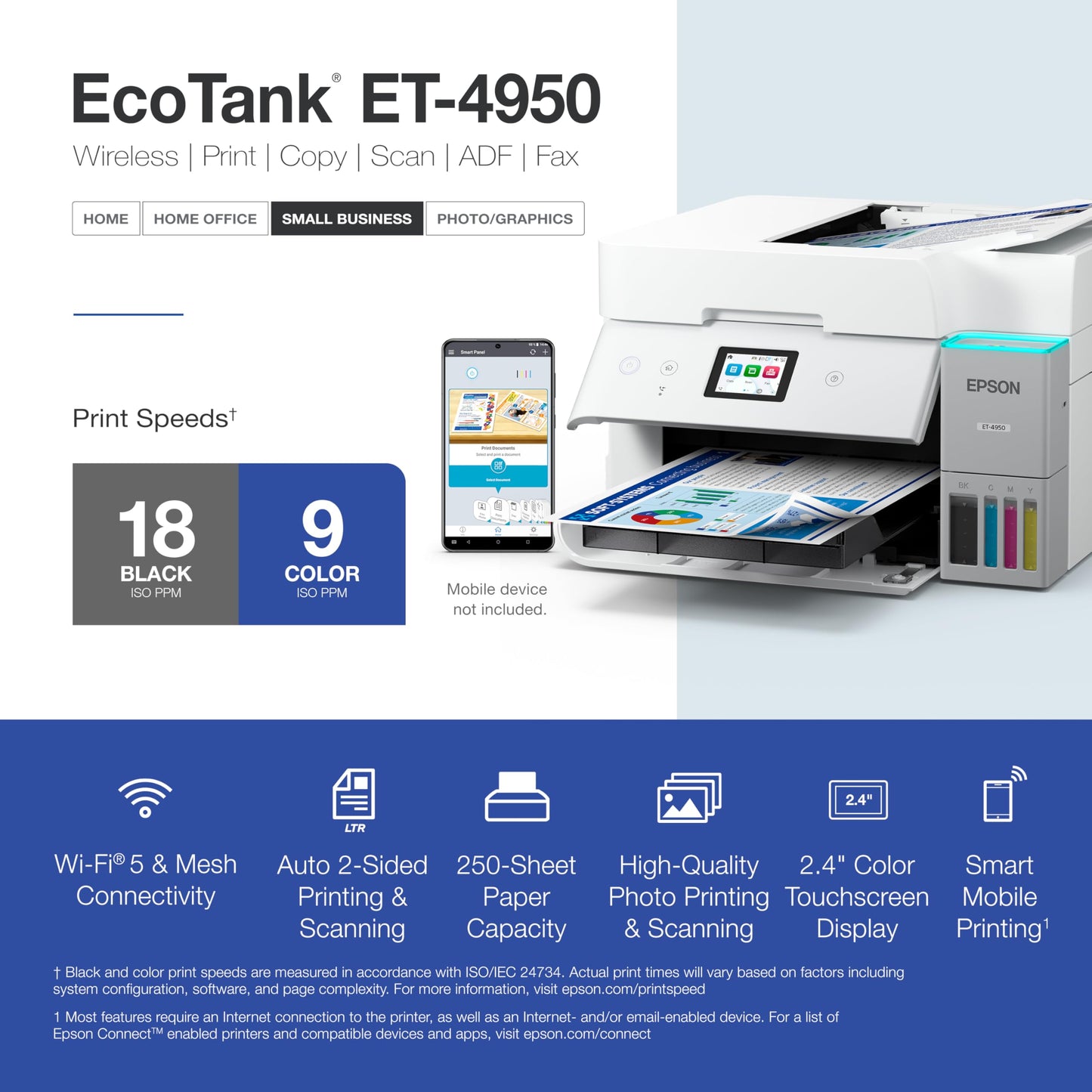 Epson EcoTank ET-4950 Wireless Color All-in-One Supertank Printer - Black Epson