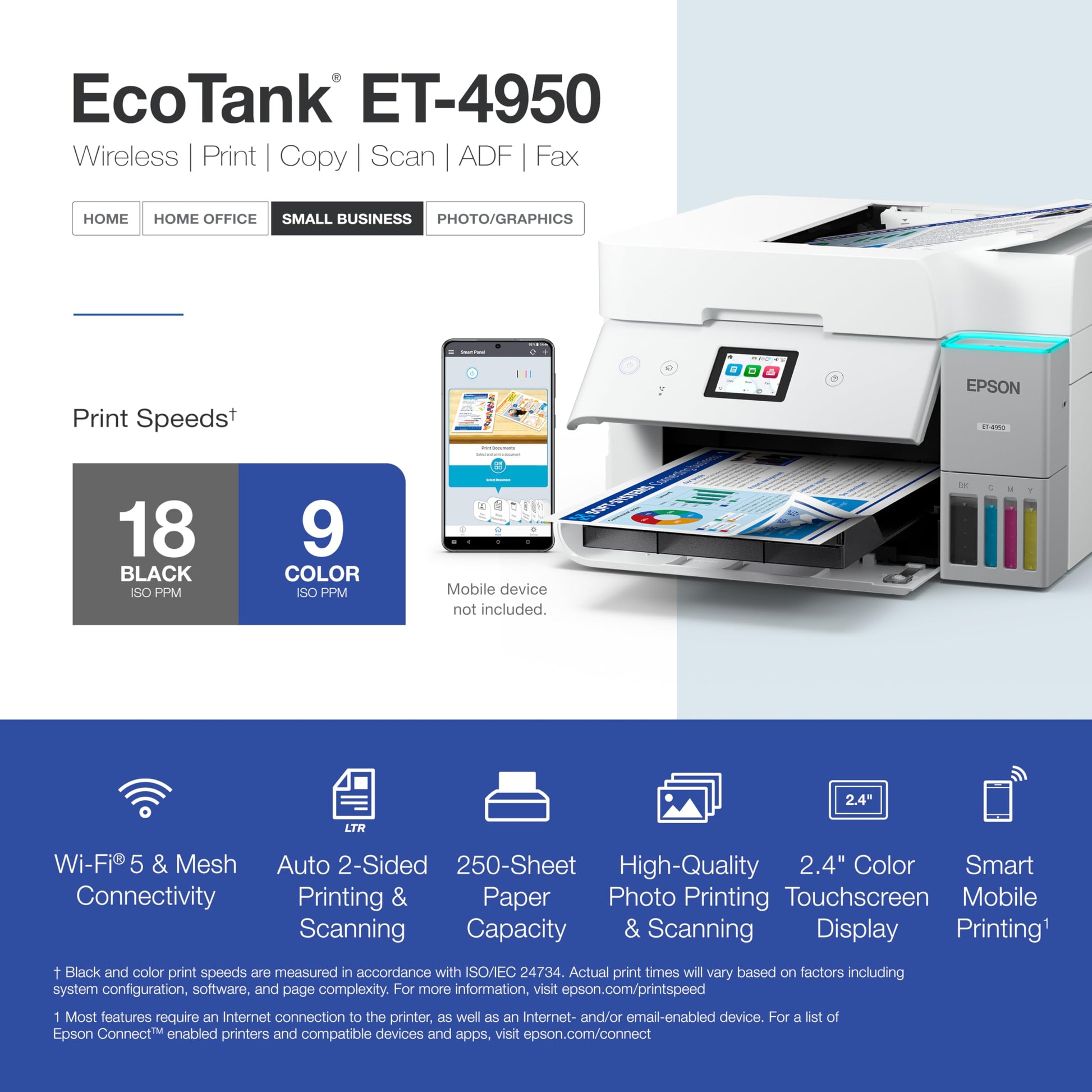 Epson EcoTank ET-4950 Wireless Color All-in-One Supertank Printer - Black Epson