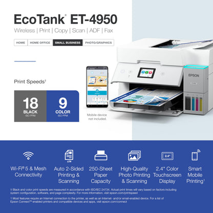 Epson EcoTank ET-4950 Wireless Color All-in-One Supertank Printer - Black Epson