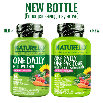 NATURELO One Daily Multivitamin for Women w/Vitamin B12, 60 Ct, Energy Support, Whole Food Daily Women Multivitamin Supplement, Nourish Hair/Skin/Nail, Non-GMO, No Soy, Gluten Free, 2 Month Supply - Available at All In One Marketplace Canada
