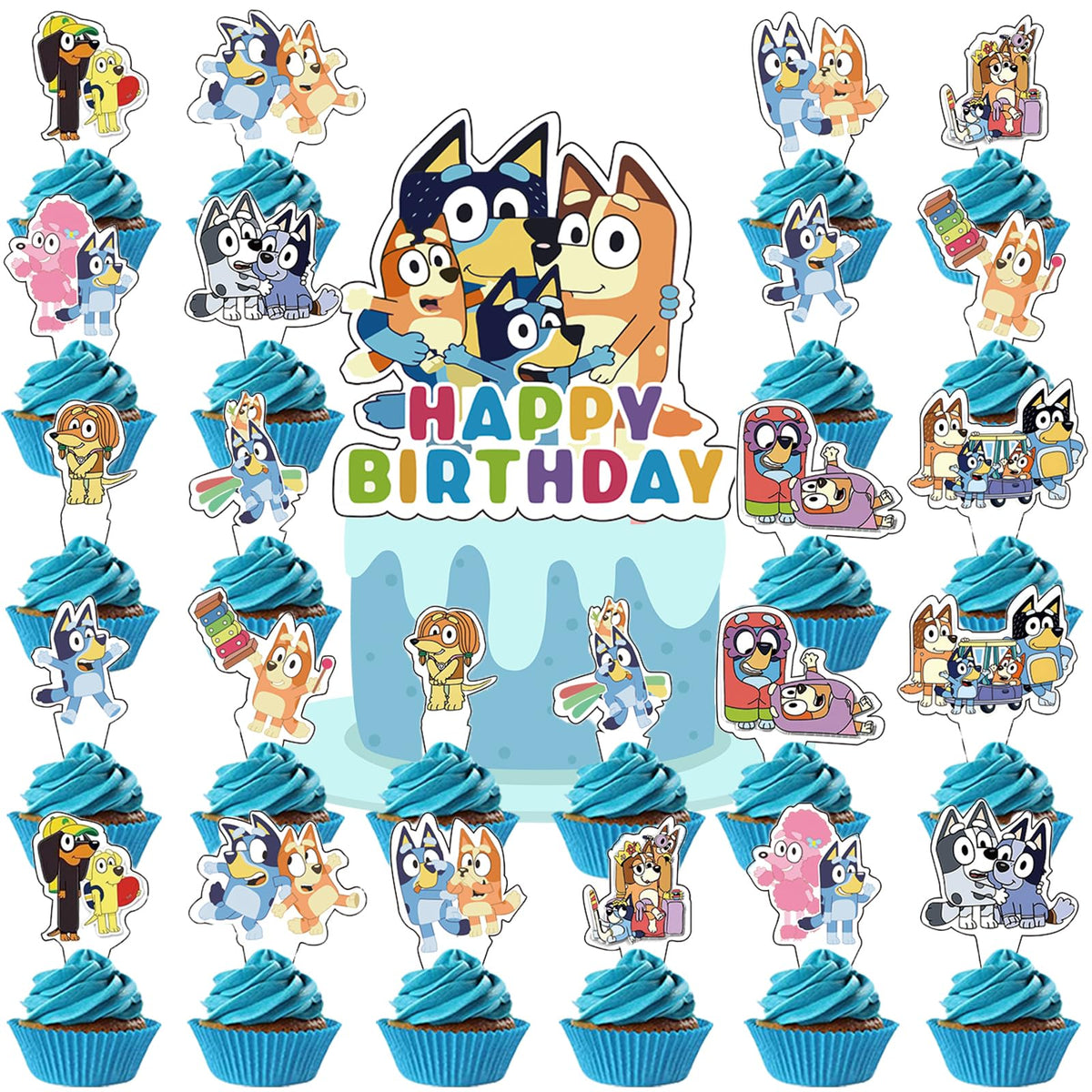 For Bluey Party Supplies, 50 PCS Birthday Decorations Set Include Banner, Balloons,, Hanging Swirls, Cake Cupcake Toppers, Tablecloth for Boys Girls Hunters Theme Party 🍁 All In One Marketplace Canada