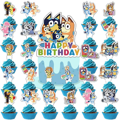For Bluey Party Supplies, 50 PCS Birthday Decorations Set Include Banner, Balloons,, Hanging Swirls, Cake Cupcake Toppers, Tablecloth for Boys Girls Hunters Theme Party 🍁 All In One Marketplace Canada