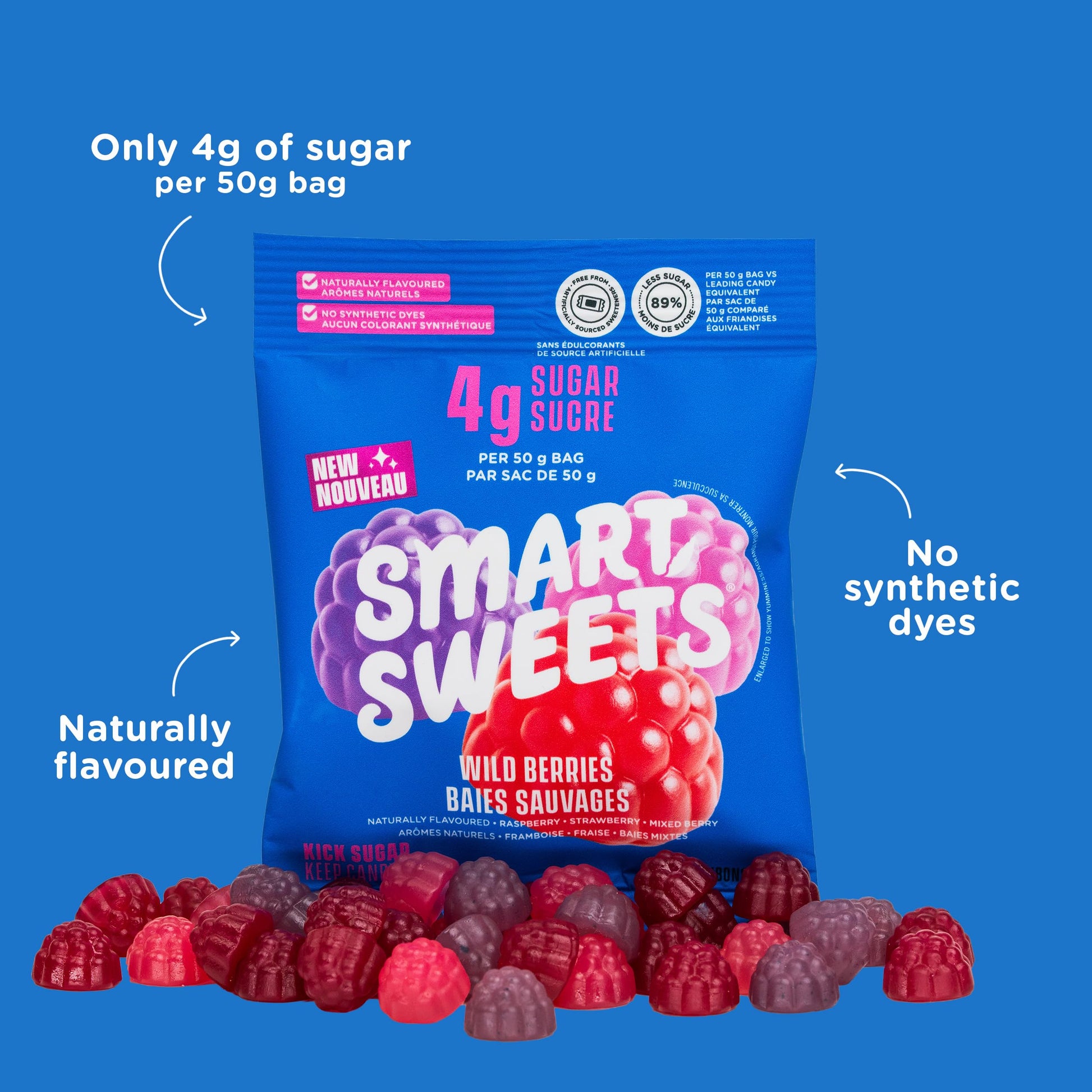 SmartSweets Wild Berries Gummy Candy 50g (Pack of 14) – Low Sugar, Low Calorie, Plant-Based & Gluten-Free