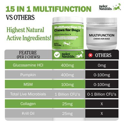 Deley Naturals Dog Multivitamins Chewable - 15 in 1 Dog Vitamins and Supplements for Immune System, Skin, Joint Support & Digestion - Multivitamin with MSM, Glucosamine & Chondroitin for All Ages - Available at All In One Marketplace Canada