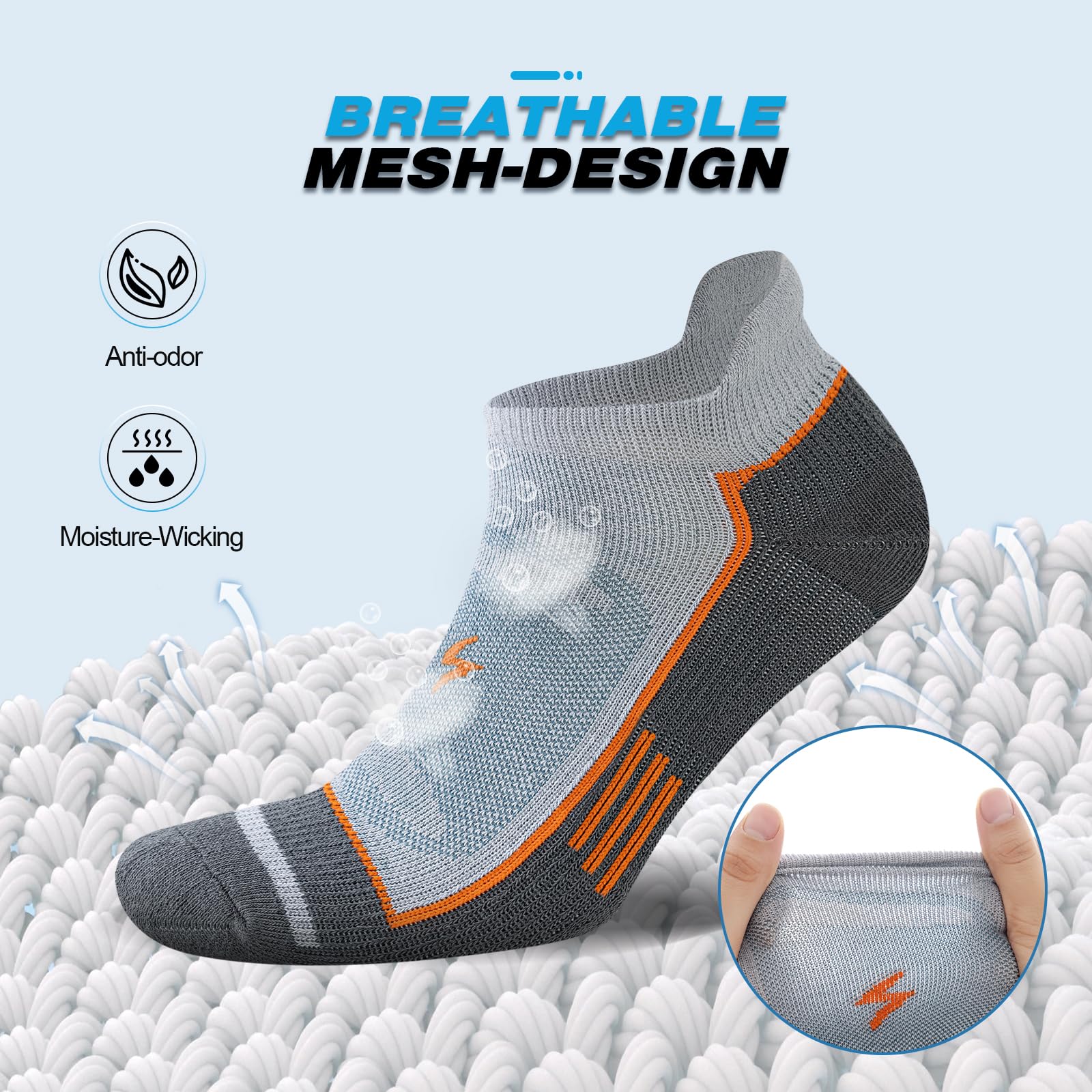 Cirorld Mens Ankle Running Socks, Athletic Cushioned Low Cut Moisture Wicking Cotton Short Sports Socks, 6 Pairs