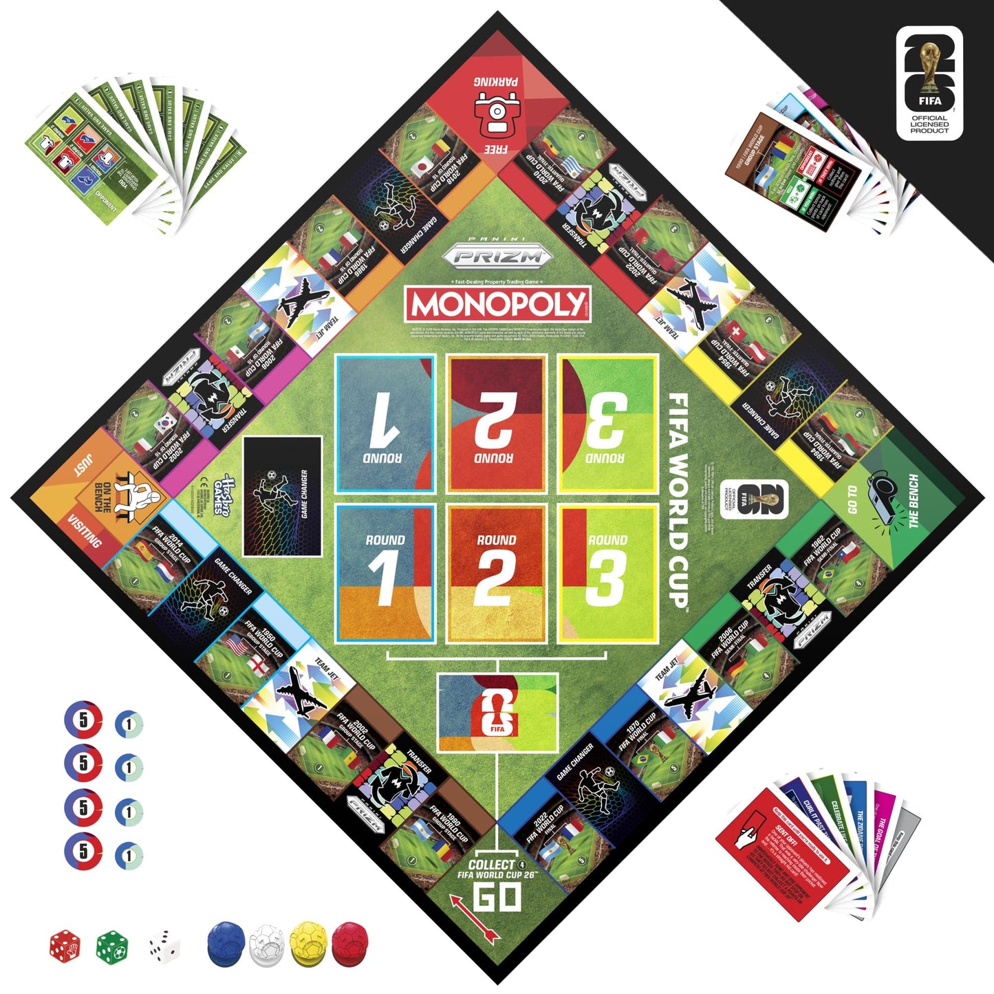 Monopoly Panini Prizm: FIFA World Cup Game I Soccer Board Game with Monopoly Panini Prizm FIFA World Cup 2026 Trading Cards I Ages 8+ (English Version) Monopoly