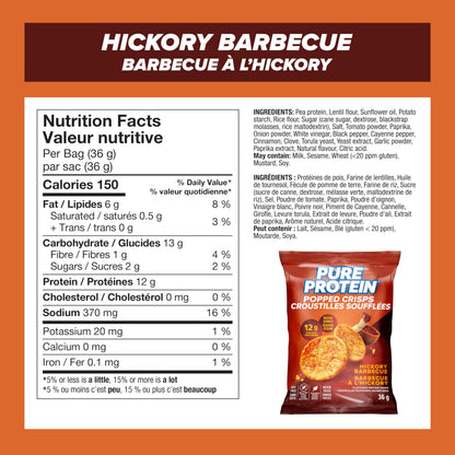 Pure Protein Popped Crisps, Hickory BBQ, High Protein Snack, 12 g Protein, 8 X 36 g bags