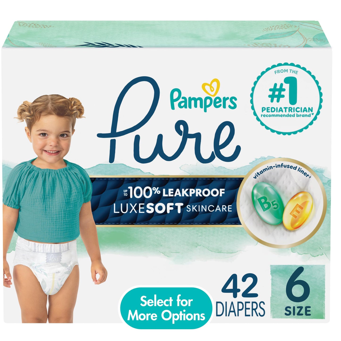 Pampers Pure Baby Diapers, Size 6, Up to 100% Leakproof, Premium Hypoallergenic Soft Diapers, 1 Pack (Count of 42) 🍁 All In One Marketplace Canada