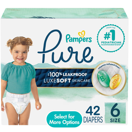 Pampers Pure Baby Diapers, Size 6, Up to 100% Leakproof, Premium Hypoallergenic Soft Diapers, 1 Pack (Count of 42) 🍁 All In One Marketplace Canada