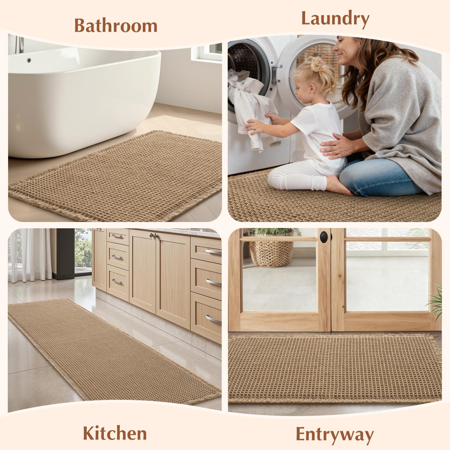 Rvolst Bath Mat Rug for Bathroom Waffle Woven Bathroom Mat Super Absorbent Machine Washable Non Slip Farmhouse Boho Bathroom Rug 46x77cm Brown - Available at All In One Marketplace Canada