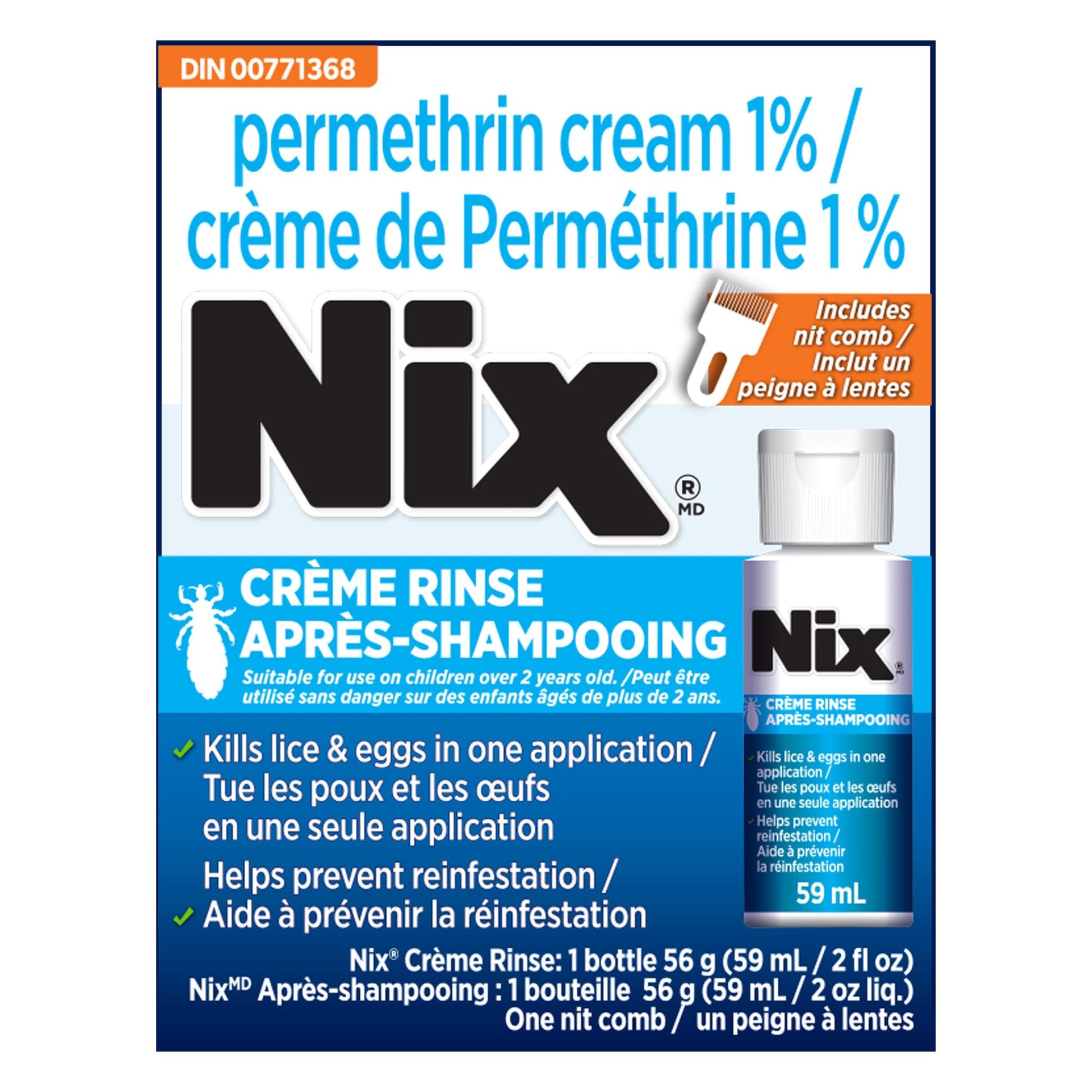 Nix Creme Rinse with Nit Removal Comb - 56gm - Effective Head Lice Treatment NIX