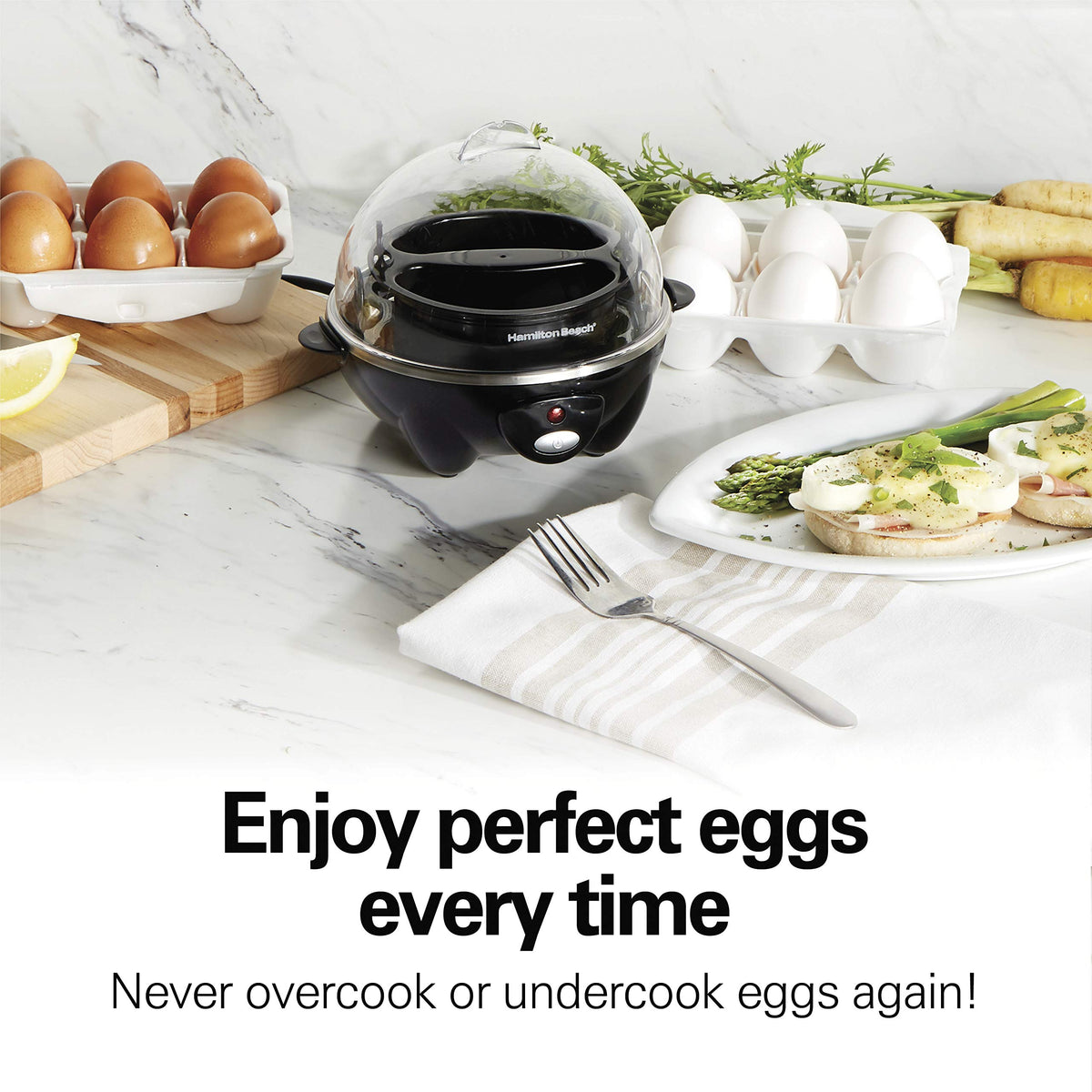 Hamilton Beach 3-in-1 Electric Hard Boiled Egg Cooker, Poacher & Omelet Maker, Holds 7, Black (25507)