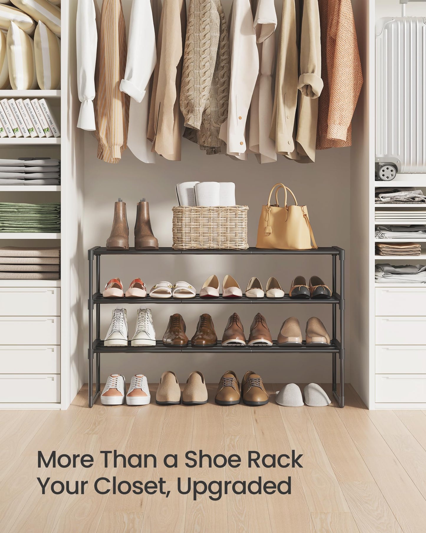 SONGMICS Shoe Rack, 3-Tier Shoe Organizer, Sturdy Storage Shelf, Upright or Upside Down, for 16-20 Pairs, Stackable, for Entryway, 30 x 92 x 55 cm, Black ULSA303B02