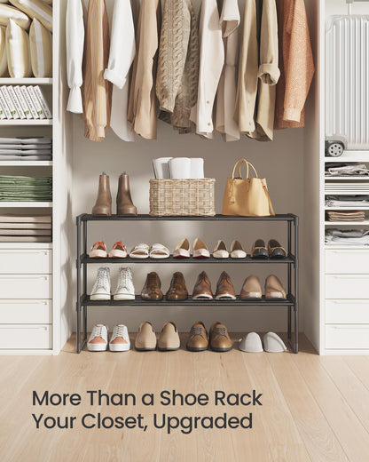 SONGMICS Shoe Rack, 3-Tier Shoe Organizer, Sturdy Storage Shelf, Upright or Upside Down, for 16-20 Pairs, Stackable, for Entryway, 30 x 92 x 55 cm, Black ULSA303B02