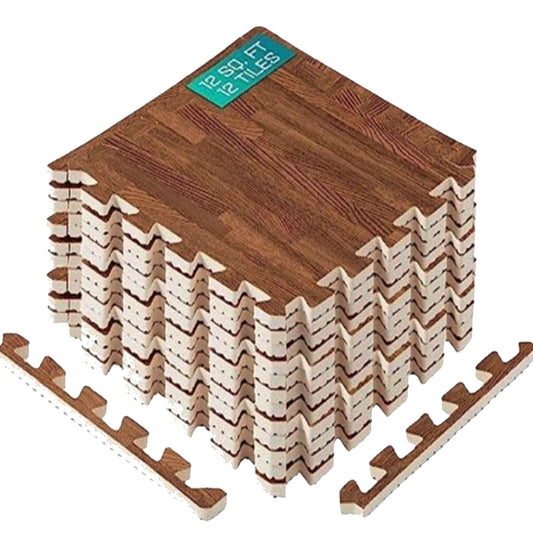 Yes4All EVA Interlocking Mats, Puzzle Floor Tiles, Foam Floor Padding with Border for Furniture, Home Space, Living Room, Garage - Dark Oak Wood, 1.02 m2 🍁 All In One Marketplace Canada