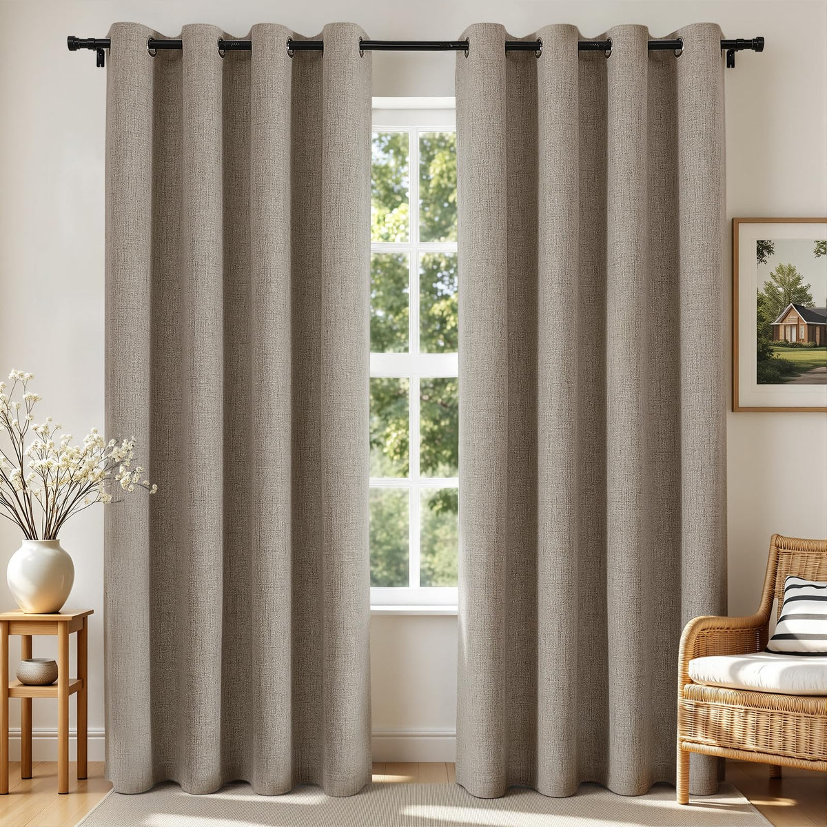 Joydeco Blackout Curtains 84 Inches Long 100% Blackout Curtains 2 Panels, Room Darkening Opaque Curtains for Bedroom, Thermal Drapes Privacy Protection 2 Panels Set(W52 x L84 Inch, Linen)