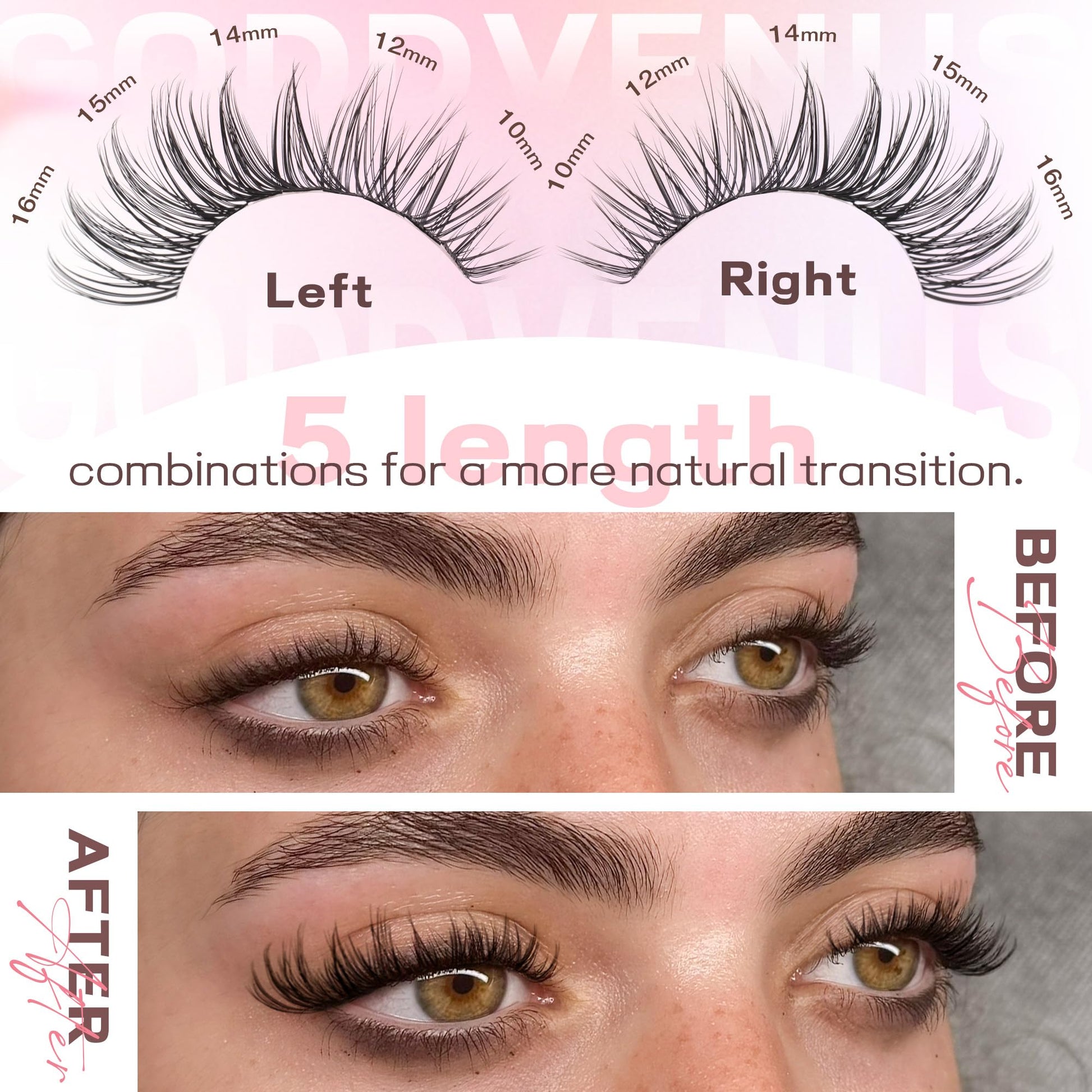 Goddvenus Cluster Lashes Kit Wispy Natural 300pcs Eyelashes Clusters 10-16mm DIY Eyelash Extensions Kit C Curl Individual Lashes for DIY Lash Extension