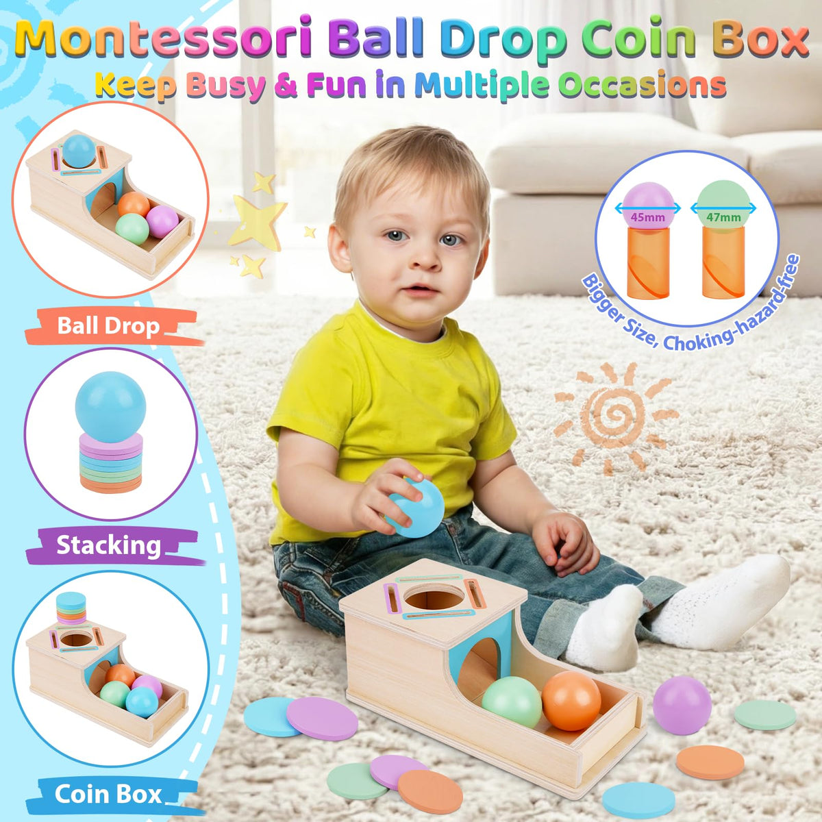 FCSONU Toddlers Montessori Ball & Coin Box Toys for 1 2 3 Year Old Boy Girl 🍁 All In One Marketplace Canada