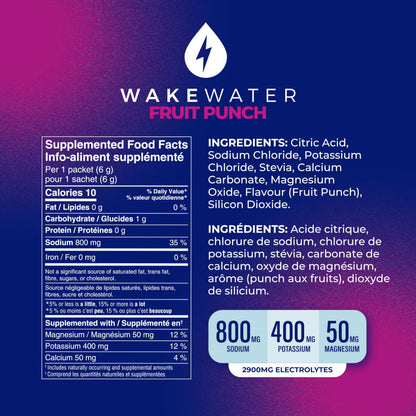 Wake Water Sugar Free Electrolyte Packets, Hydration Powder, Keto & Paleo Friendly Electrolyte Drink Mix, Fasting Hydration Packs, Travel Essentials, Pack of 10 (6g Each) (6 g (Pack of 10), Fruit Punch)