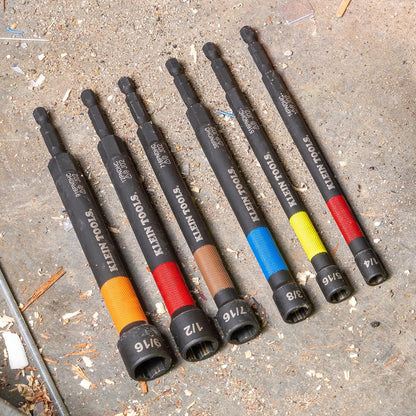 Klein Tools 32930 Magnetic Impact Nut Setter Set, 6-Piece Color Coded Power Nut Driver with Extended Reach, 6 Sizes