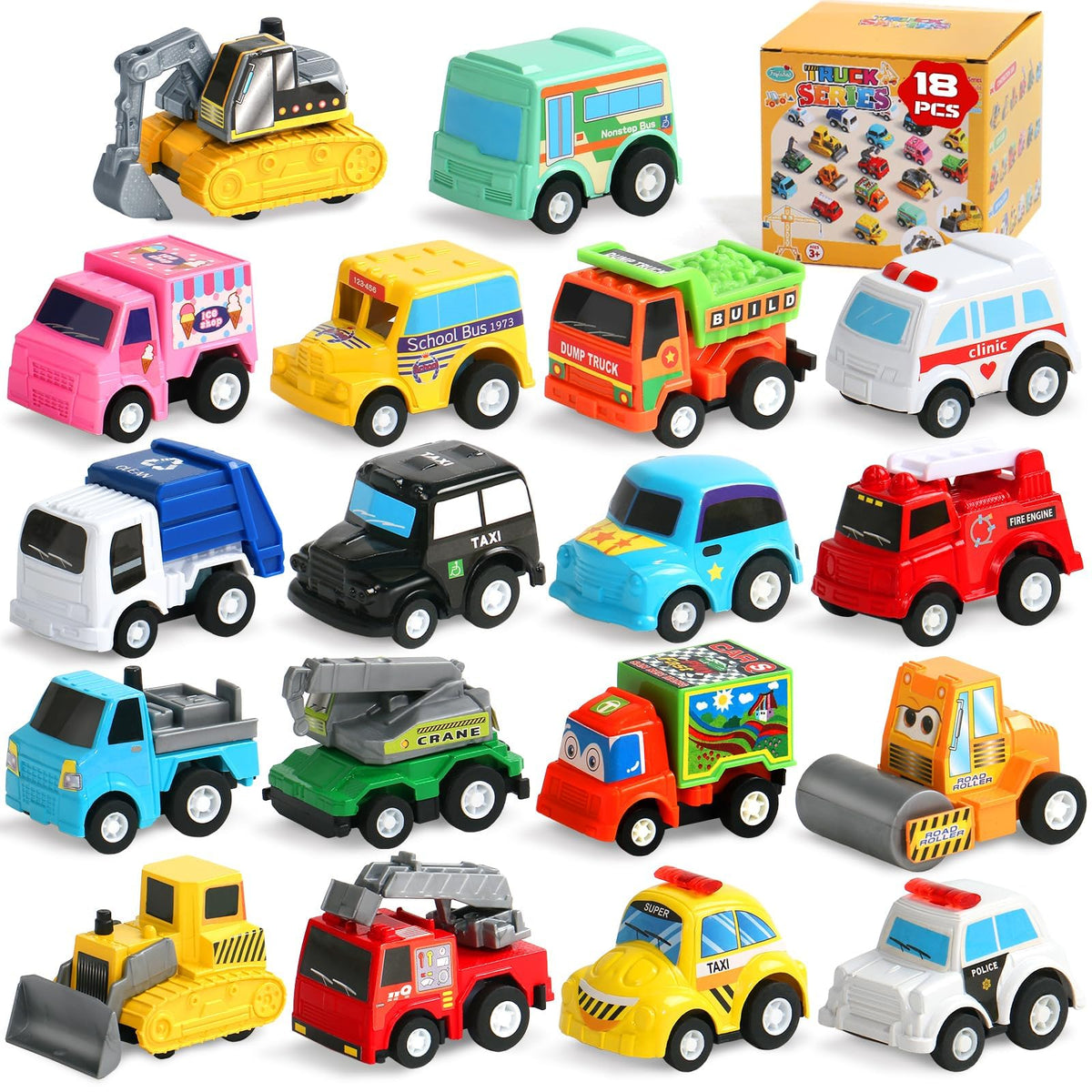 Fajiabao Toy Cars for Kids 3-5, 18 PCS Pull Back Cars and Trucks Set 🍁 All In One Marketplace Canada