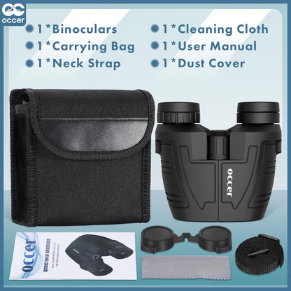 Occer 12x25 Compact Binoculars for Adults Kids, Small Binoculars with Large Clear Low Light Vision,High Power Lightweight Binocular Easy Focus for Hunting, Bird Watching, Travel, Hiking,Gift for Men