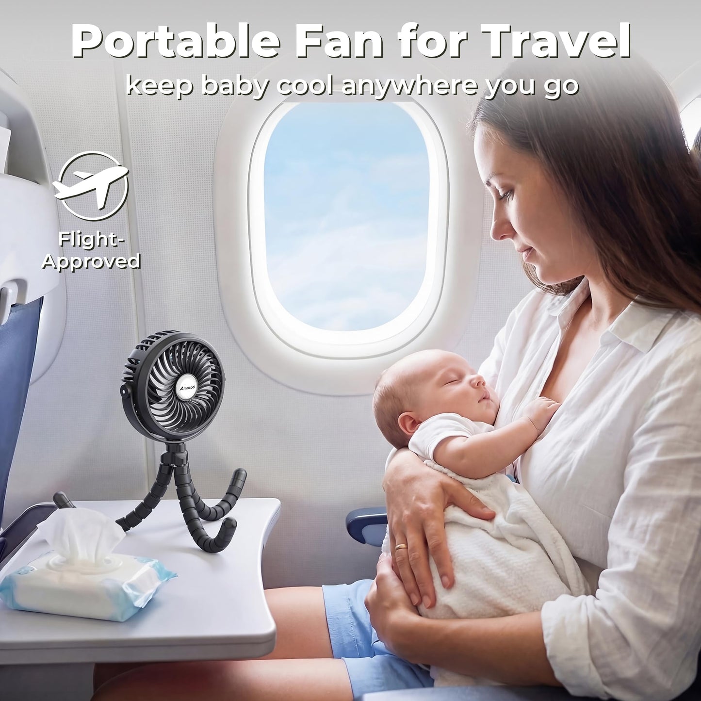 AMACOOL Battery Operated Stroller Fan Flexible Tripod Clip On Fan with 3 Speeds and Rotatable Handheld Personal Fans for Car Seat Crib Bike Treadmill