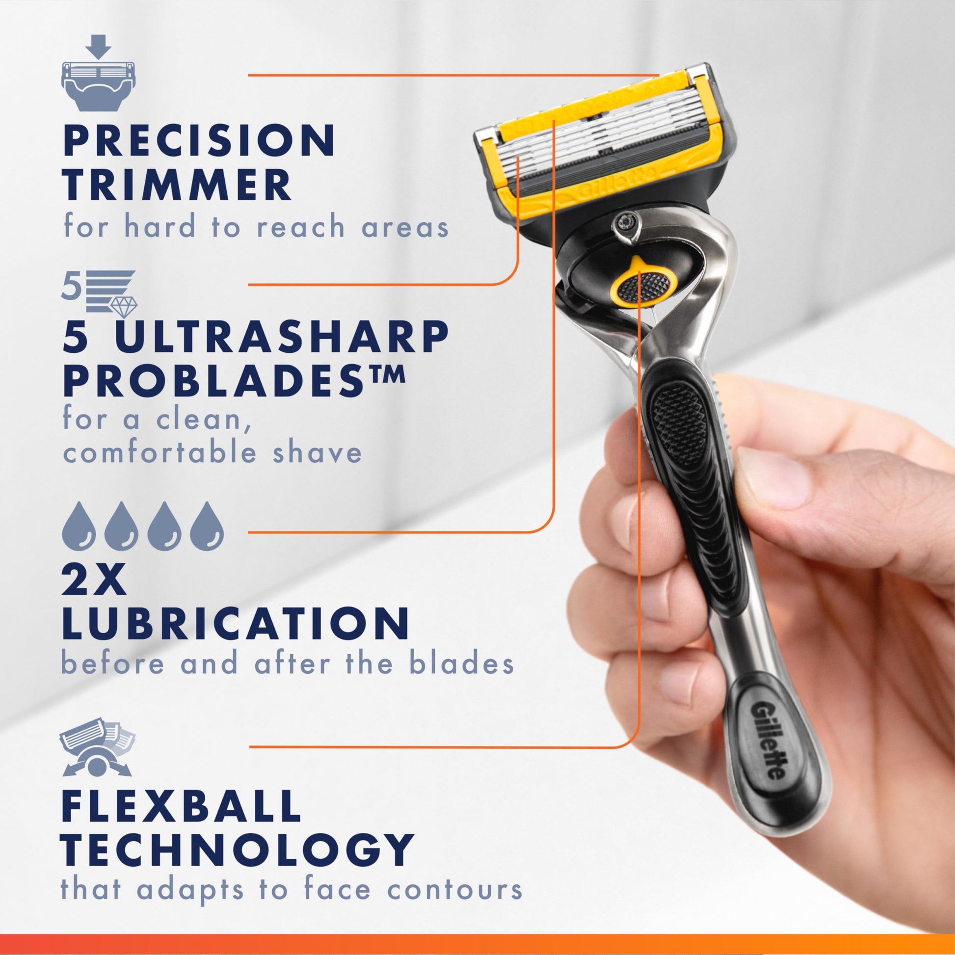 Gillette ProShield Mens Razor, 1 Handle + 5 Blade Refills, 1 Count (Pack of 1) Gillette