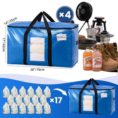 TAILI Extra Large Moving Bags, Heavy Duty Totes for Storage with Visible Window, U-Shaped Around Handles, Storage Contrainer Box for Space Saving, Blue, 4 Pack - Available at All In One Marketplace Canada