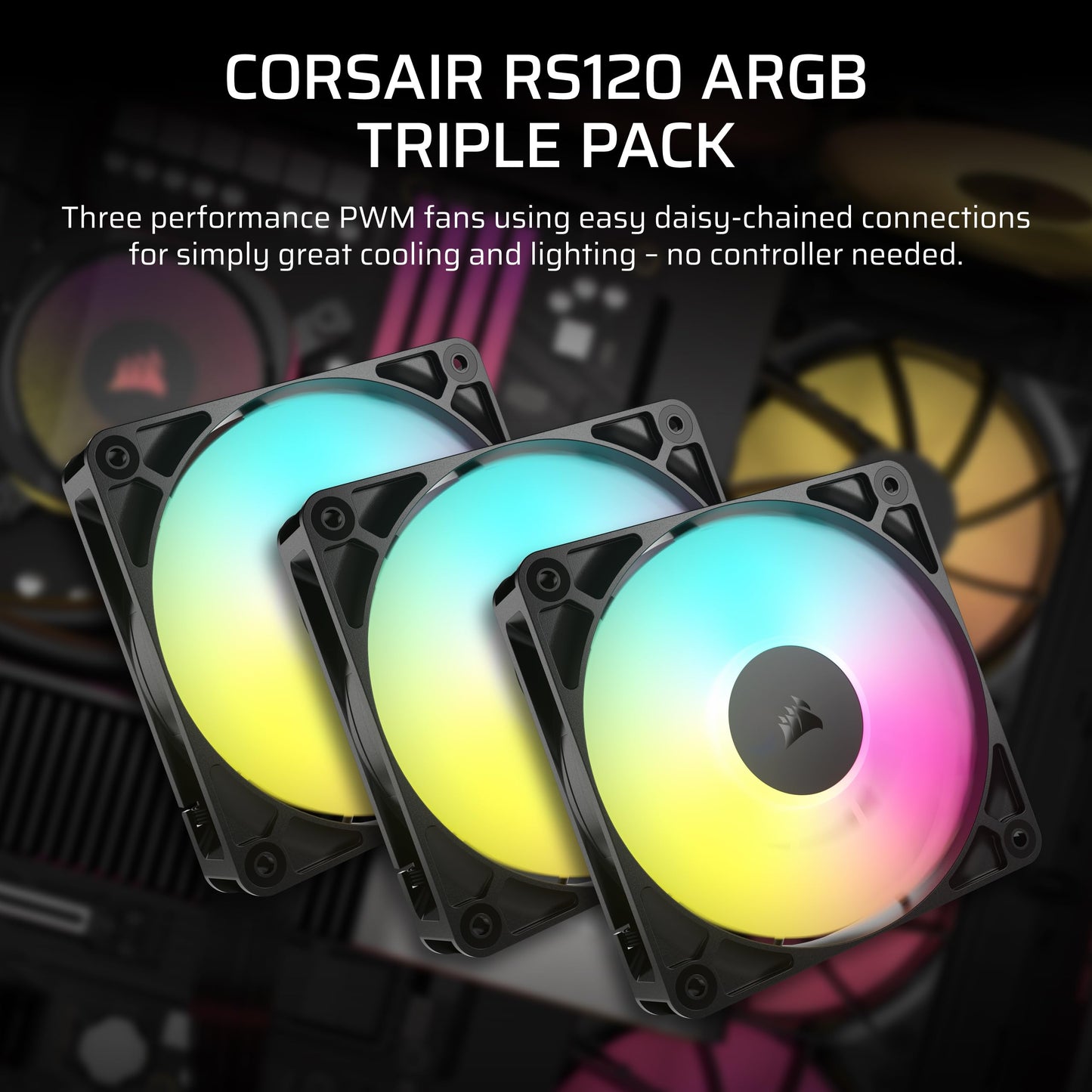 CORSAIR RS120 ARGB 120mm PWM Fans – Daisy-Chain Connection – Low-Noise – Magnetic Dome Bearing – Triple Pack – Black 🍁 All In One Marketplace Canada