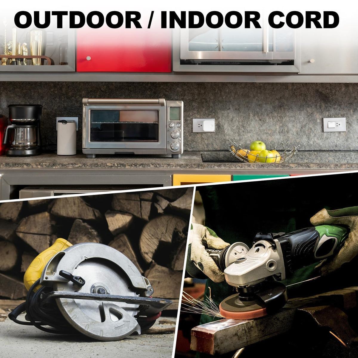 EP 10 Ft Outdoor Extension Cord with 3 Electrical Power Outlets - 16/3 SJTW Black Cable with 3 Prong Grounded Plug for Safety Great for Christmas Lights, Garden and Major Appliances 🍁 All In One Marketplace Canada
