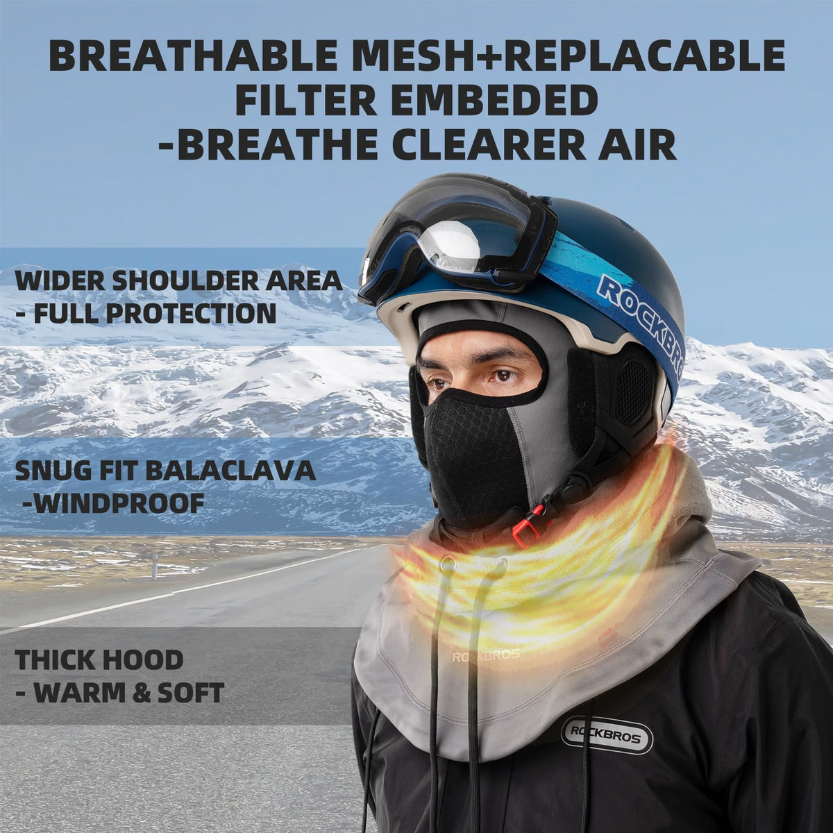ROCKBROS Ski Mask Thermal Fleece Balaclava for Cold Weather Winter Black 🍁 All In One Marketplace Canada