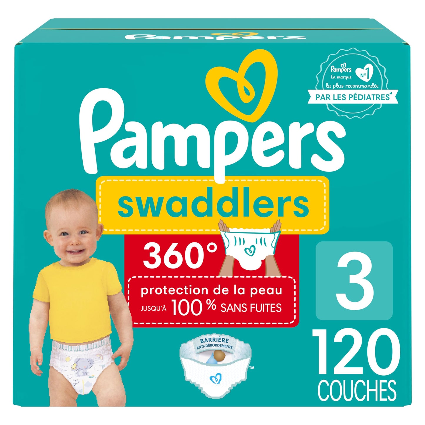 Pampers Swaddlers 360 Pull-On Diapers, Size 3, 120 Count for up to 100% Leakproof Skin Protection and Easy Changes