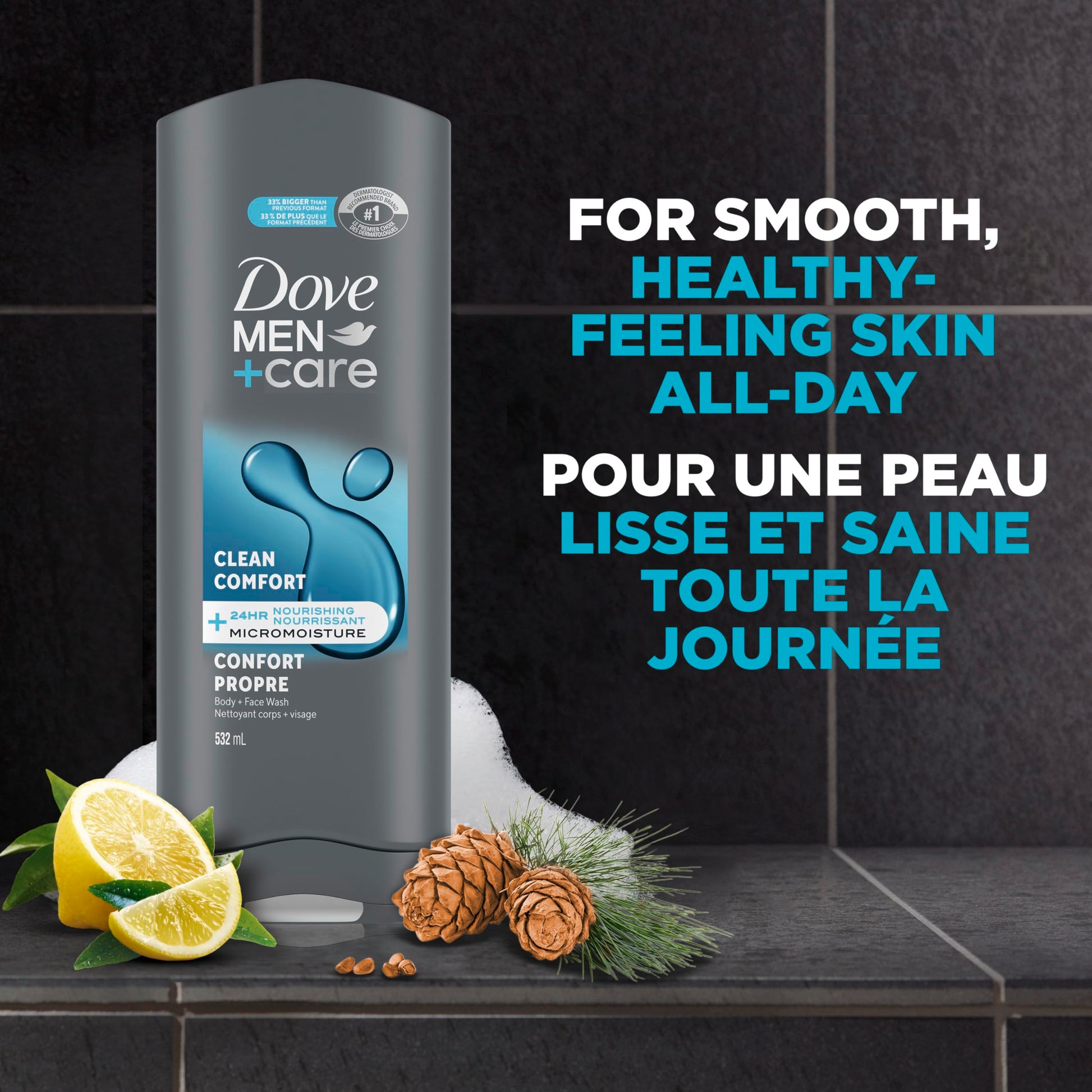 Dove Men+Care Body and Face Wash with 24-hour Nourishing Micromoisture, Clean Comfort, Men's Body Wash, 532mL, Pack of 4 - Available at All In One Marketplace Canada