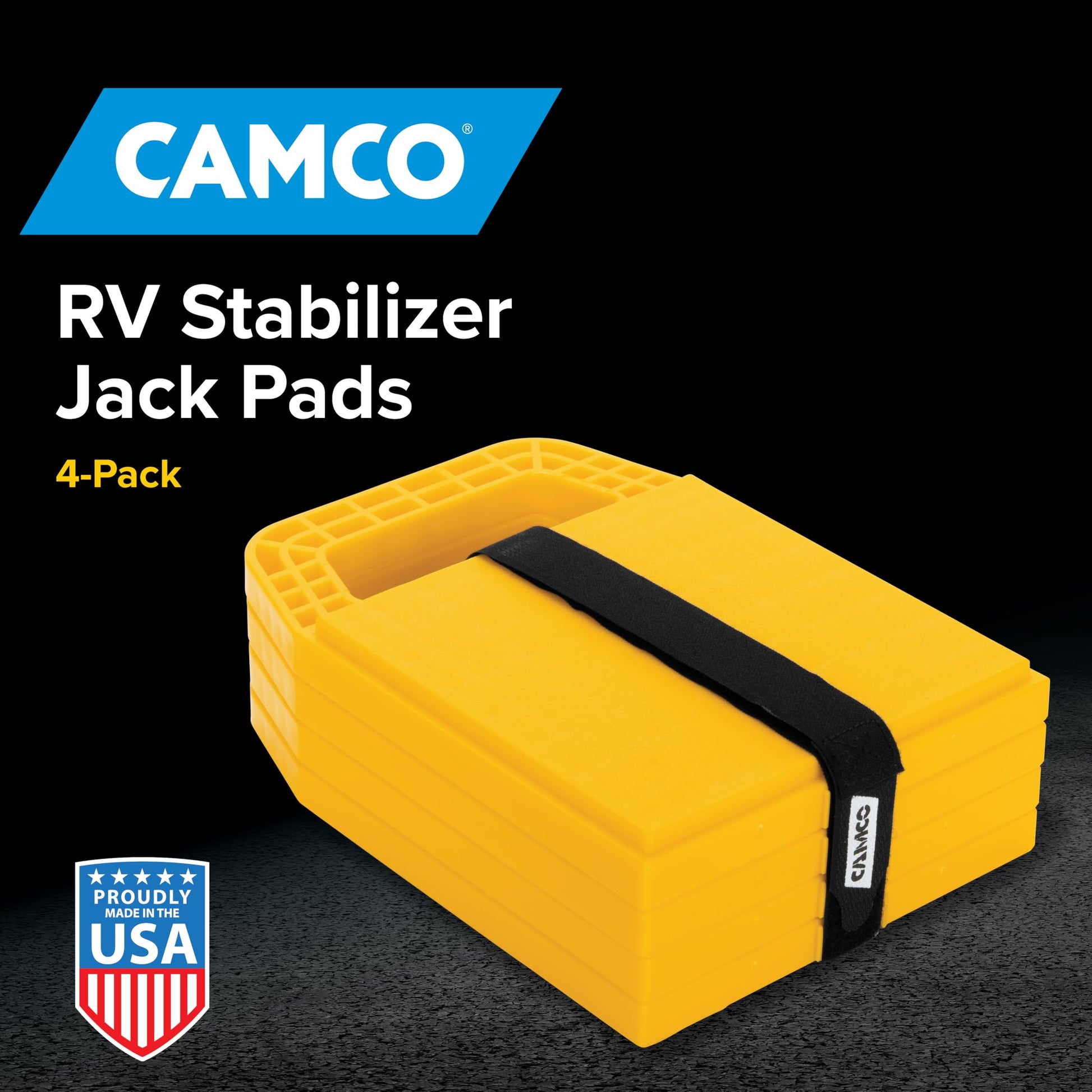 Camco RV Stabilizing Jack Pads, Helps Prevent Jacks from Sinking, 6.5 Inch x 6.5 Inch Pad - 4 Pack (44595), Yellow Camco