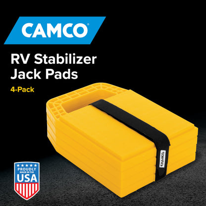 Camco RV Stabilizing Jack Pads, Helps Prevent Jacks from Sinking, 6.5 Inch x 6.5 Inch Pad - 4 Pack (44595), Yellow Camco