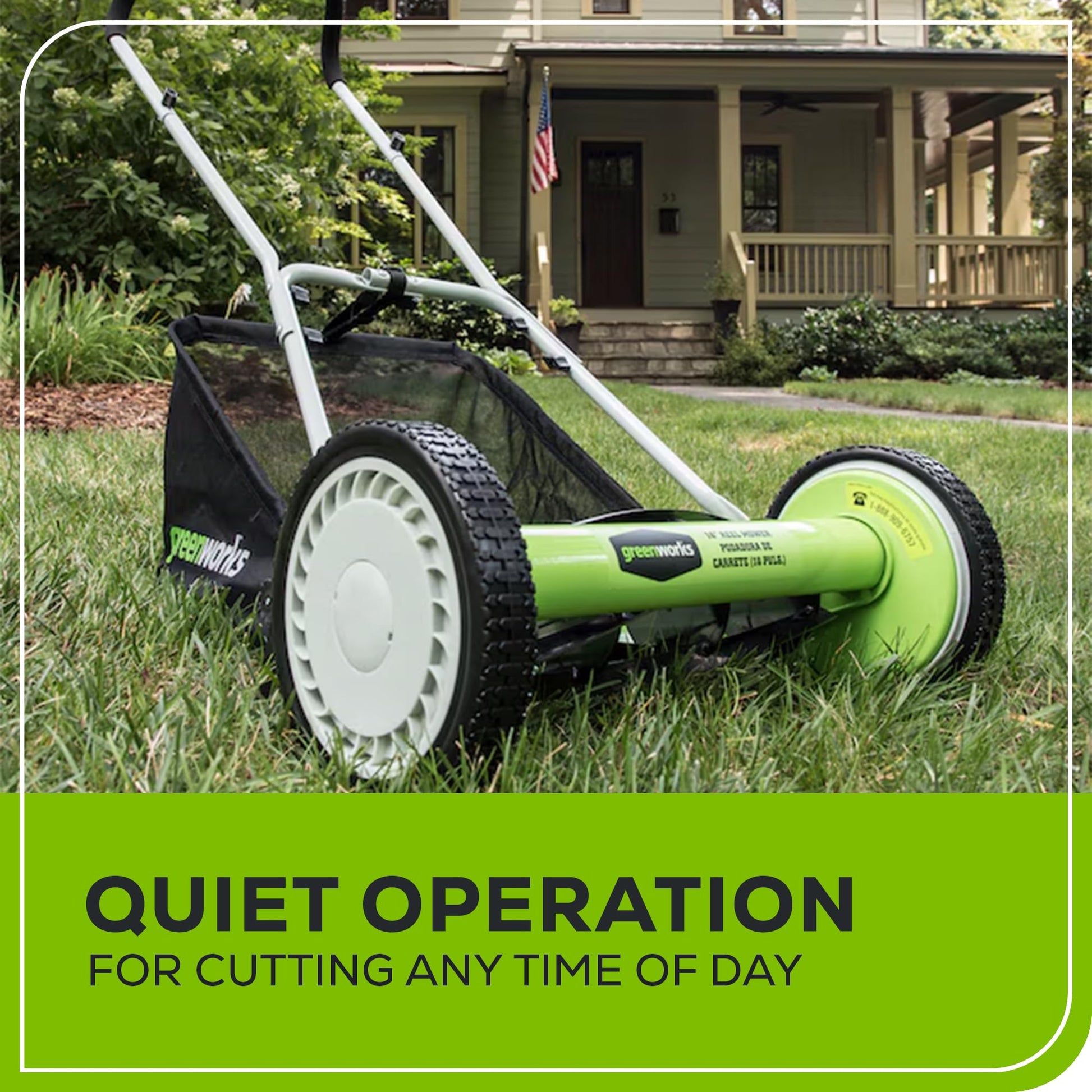Greenworks 16-Inch Reel Lawn Mower with Grass Catcher 25052,Black/Green, 47" D x 22" W x 29.75" H - Available at All In One Marketplace Canada