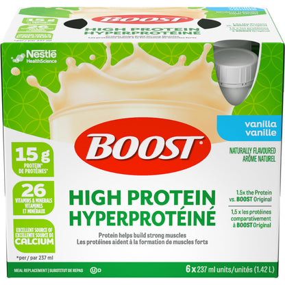 BOOST High Protein Vanilla Meal Replacement Drink, 15g Protein, 237ml Bottles, 6-Pack (4-Pack Case)
