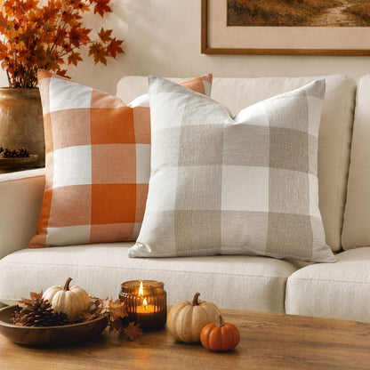 MIULEE Pack of 2 Farmhouse Buffalo Check Plaids Polyester Linen Soft Soild Decorative Square Throw Pillow Covers Home Decor Cushion Case for Christmas Sofa Bedroom 18x18 Inch Cream White and White 🍁 All In One Marketplace Canada