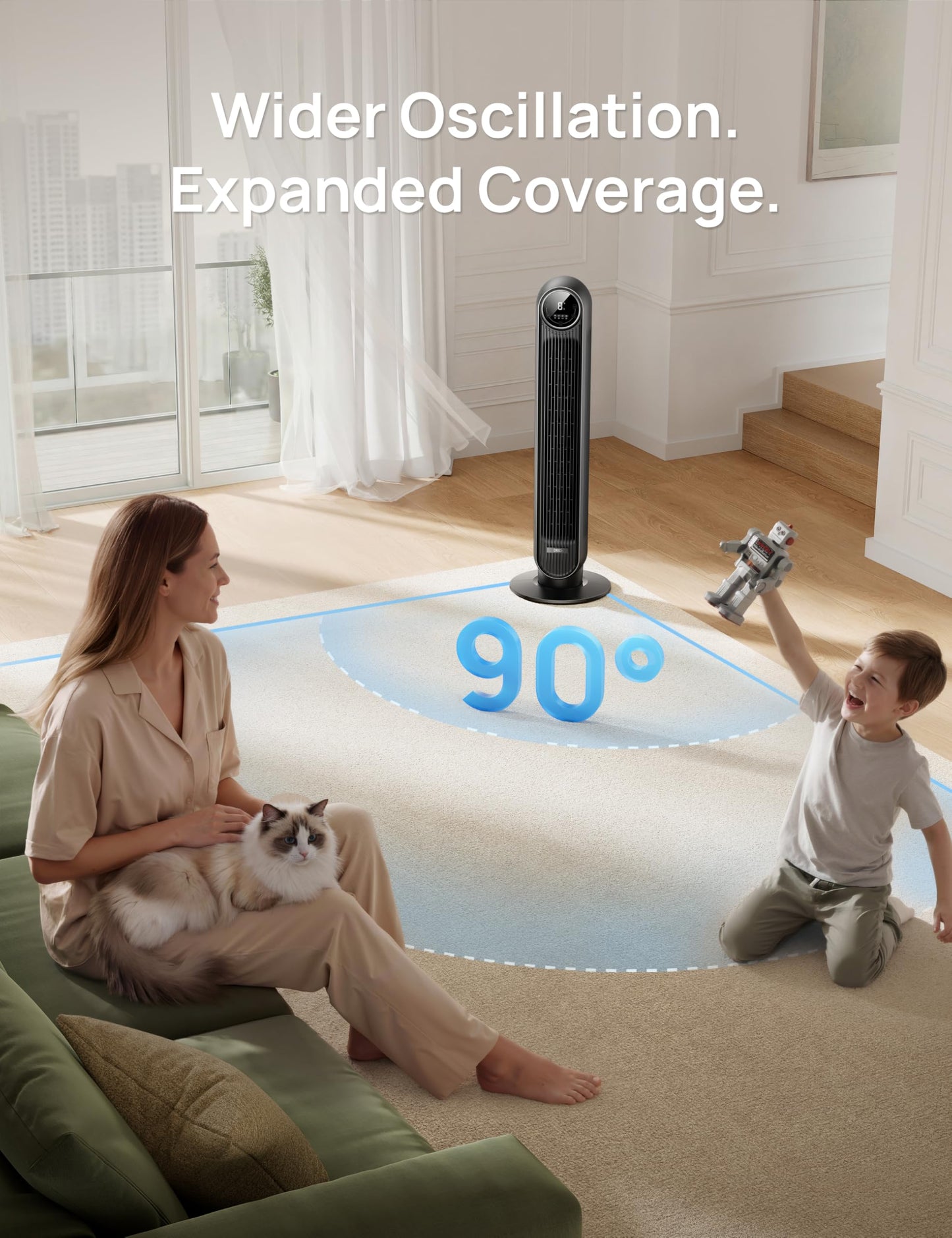DREO Tower Fan for Bedroom, Smart Oscillating Quiet Floor Fans, Standing Bladeless Fan with Remote and WiFi Voice Control, 4 Modes, 4 Speeds, 8H Timer, 28dB, Works with Alexa/Google 🍁 All In One Marketplace Canada