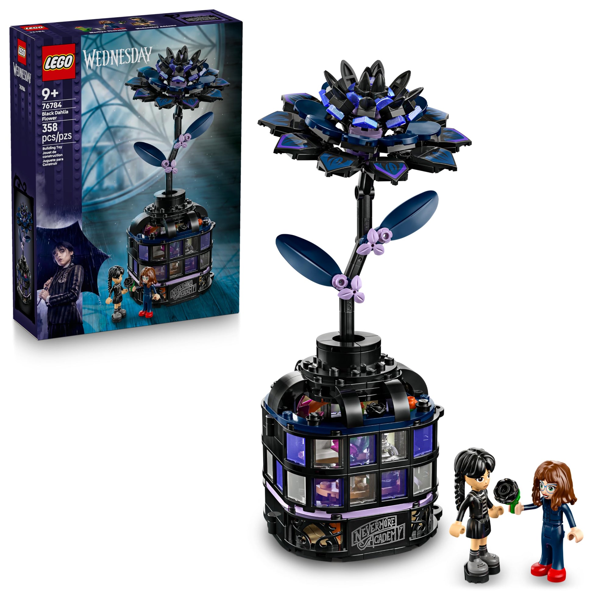 LEGO Wednesday Black Dahlia Flower Building Toy - Pretend Play Set for Girls & Boys, Ages 9+ - with Wednesday Addams & Professor Minidolls - Building Blocks for Kids - Gift Idea for Birthdays - 76784 LEGO