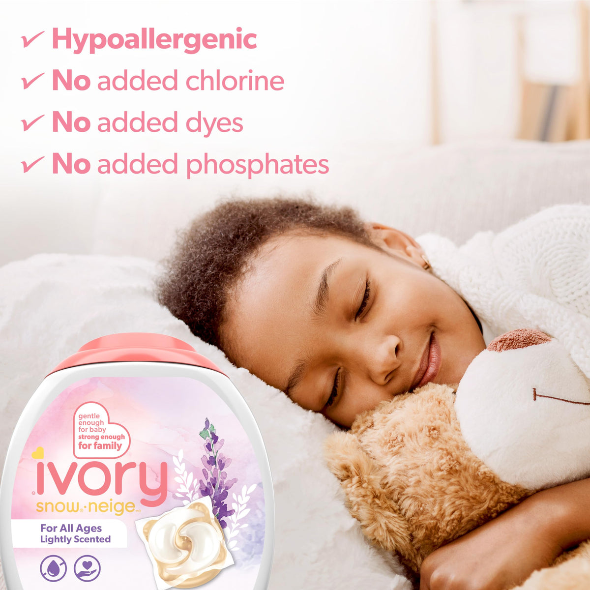 Ivory Snow Laundry Detergent Pacs Lightly Scented Lavender HE Compatible, 45