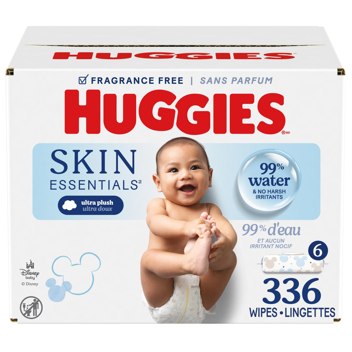Huggies Skin Essentials Baby Wipes, Hypoallergenic, 99% Water, 6 Flip Top Packs (336 Wipes Total)