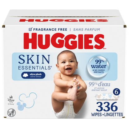 Huggies Skin Essentials Baby Wipes, Hypoallergenic, 99% Water, 6 Flip Top Packs (336 Wipes Total)